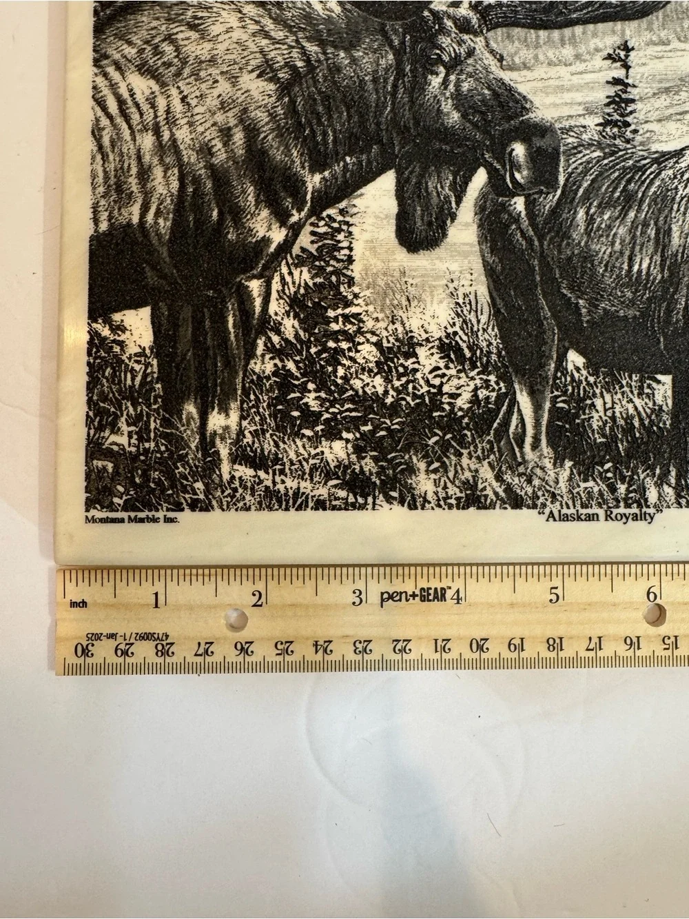 VTG 1998 Cynthie Fisher Alaskan Royalty  Montana Marble Inc. Tile Art Moose